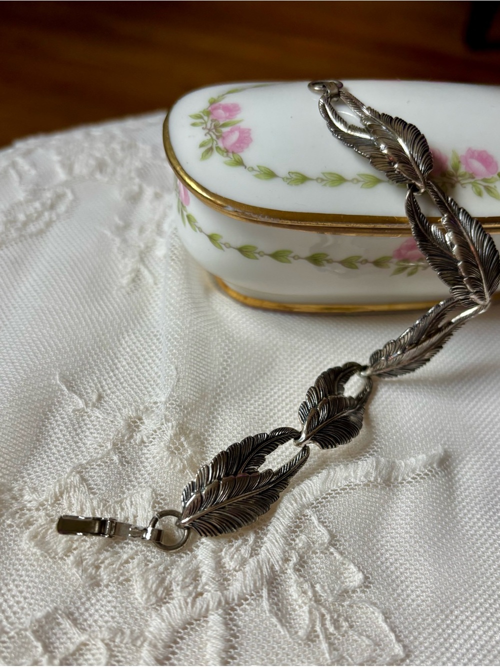 Sterling Leaf Link Bracelet - Silver Signed BEAU Mid Century